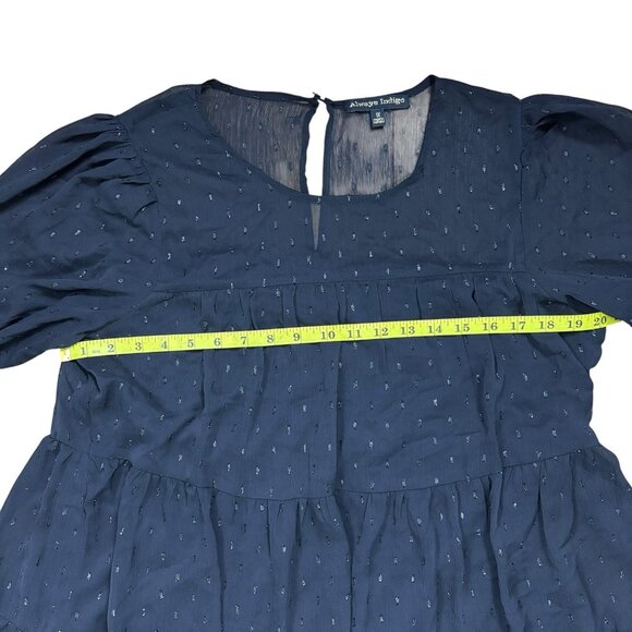 Always Indigo Tiered Mini Dress Women’s Plus Size 1X Black Mesh Printed - Picture 12 of 14